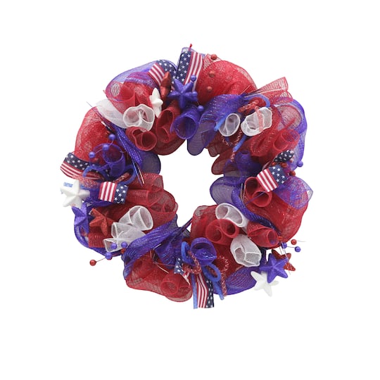 Red, White & Blue 24" Stars, Ribbon & Mesh Wreath by Celebrate It™